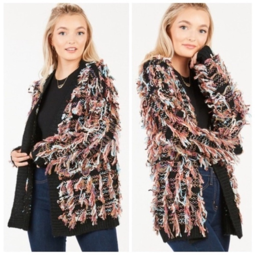 PLAYFUL DOLLZ Fringe Sweater Cardigan - Bl… - Picture 1 of 2